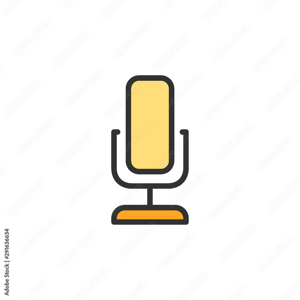 Poster vector microphone flat color line icon. isolated on white background