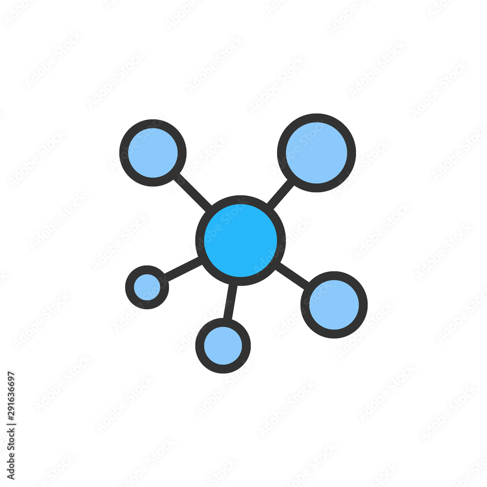 Poster vector network, hub connection flat color line icon.