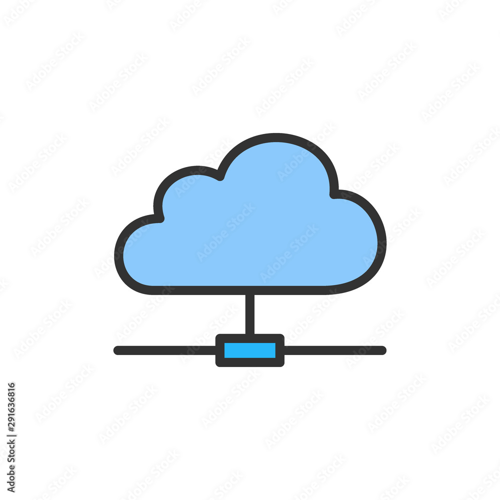 Poster vector network cloud flat color line icon.