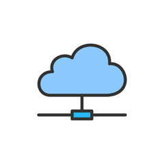 Vector network cloud flat color line icon.