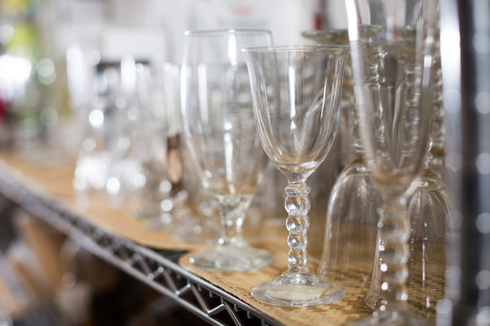 collection of crystal glasses for wine