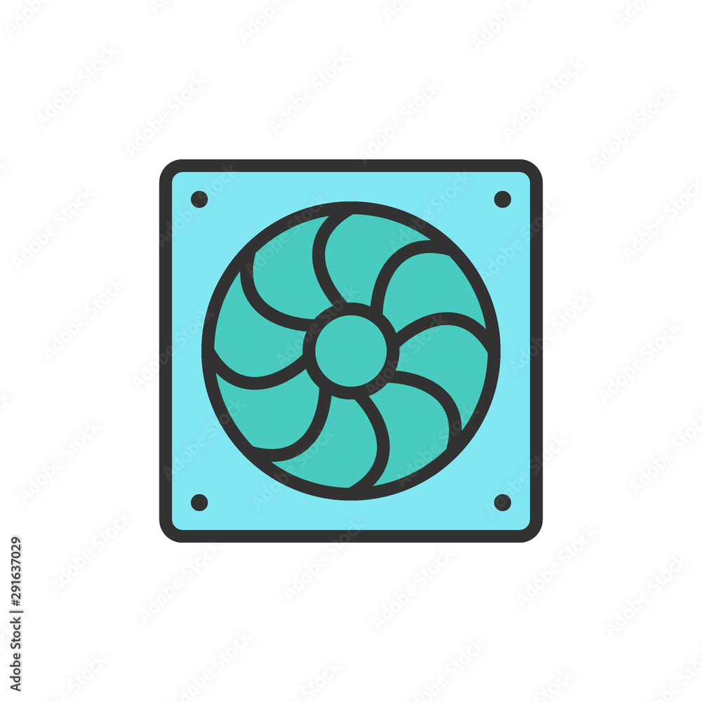 Poster vector computer fan flat color line icon.