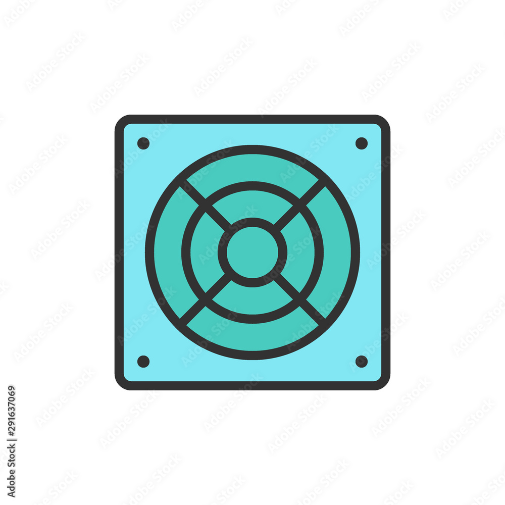 Poster vector computer fan flat color line icon.