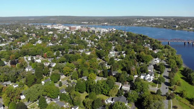 AERIAL: Flying Over Downtown Fredericton On A Sunny Summer Day