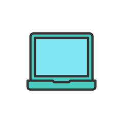 Vector laptop flat color line icon. Isolated on white background