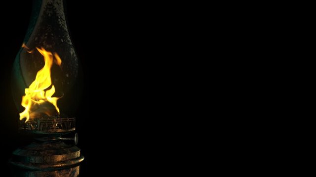 Realistic 3D render of an old oil lamp and flame - replace the background and it's ideal for titles, etc