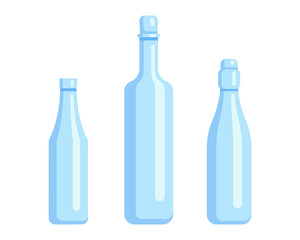 Plastic bottle set design flat oil and beverage. Set containers of different capacities large small tare.