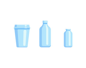 Plastic bottle set design flat oil and beverage. Set containers of different capacities large small tare.