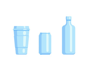 Plastic bottle set design flat oil and beverage. Set containers of different capacities large small tare.