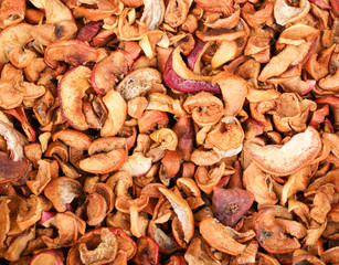 Dried apples on the counter in the market