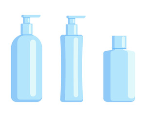 Plastic bottle set design flat oil and beverage. Set containers of different capacities large small tare.