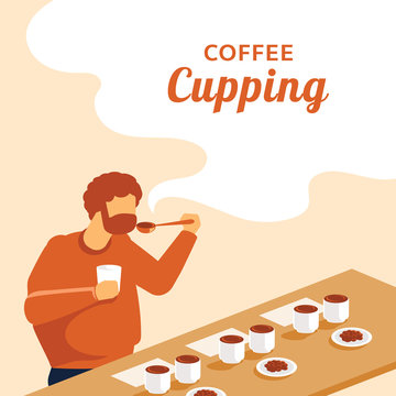 beard man coffee cupping illustration