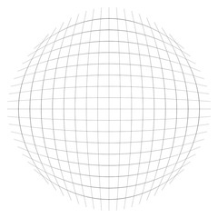 Spherical, globular mesh, grid. Convex, bulbous, circular pattern. Lines forming a circle. Protrude, inflate distortion, deformation