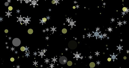 Golden, snowflakes and bokeh lights on the black Merry Christmas background. 3D render - 291639256