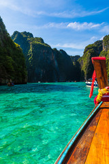 Stunning view of Pileh Lagoon from a long tail boat in Phi Phi Islands, Thailand