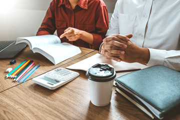 University students meeting for research  in college Strategy Business education