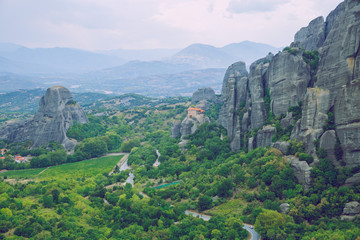 City Meteora, Greek Republic. Mountains and places of worship, church and shrines. 12. Sep. 2019. Travel photo.