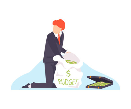 Vector illustration of corrupt politician taking money from the budget