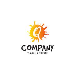 Letter Q logo in fresh orange juice splash design element