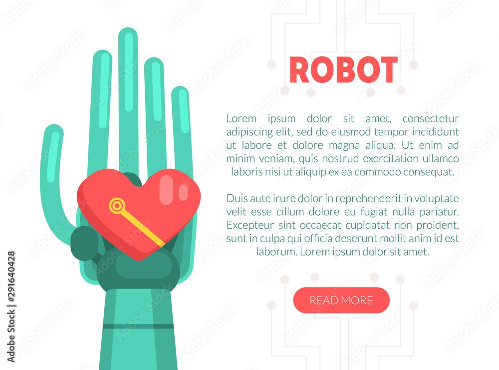 Aufkleber robot website, landing page template, robotic software, automation, artificial interlligence oncept 