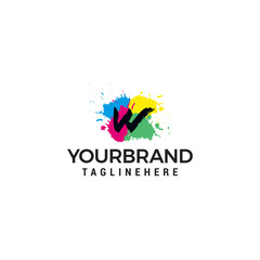 Fototapeta na wymiar Letter W logo at colorful paint splash background design element template