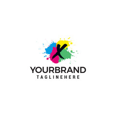 Letter X logo at colorful paint splash background design element template