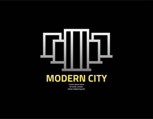 Luxury and Modern Logo of Real Estate and Apartment.Designed with Simple Monoline Vector Illustration.Isolated on Black Background. Suitable for Property,Real Estate Company & Corporate Sign & Symbol.