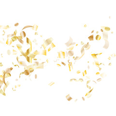 Fototapeta premium Holiday realistic gold confetti flying on black background.