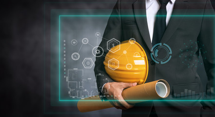 engineer with Creative architect projecting .The concept of engineering, construction, in loft...