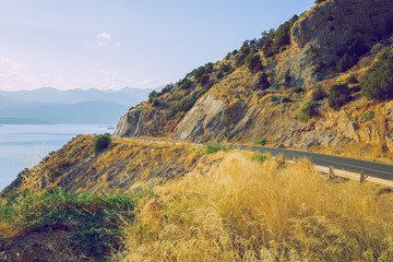 City athens, Greek Republic. Mountains and water, blue sea. 13. Sep. 2019. Travel photo.