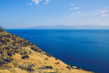 Fototapeta na wymiar City athens, Greek Republic. Mountains and water, blue sea. 13. Sep. 2019. Travel photo.