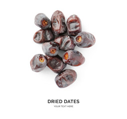 Creative layout made of dried date on white background. Flat lay. Food concept.