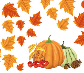 hello autumn season fruits and leafs pattern