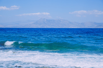 Naklejka na ściany i meble City Athens, Greek Republic. Beach and blue water. Green nature 14. Sep. 2019.