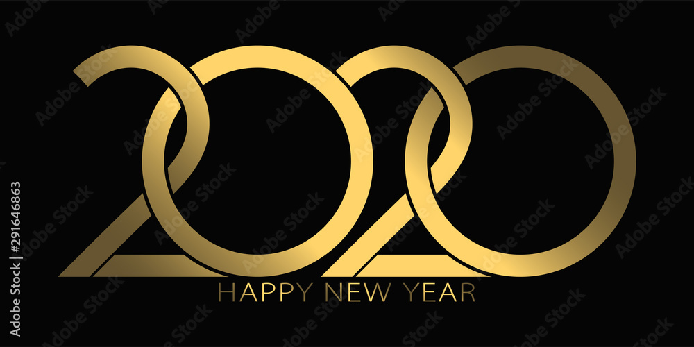 Poster 2020 happy new year. 2020 modern text vector luxury design gold color.
