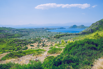 Fototapeta na wymiar City Athens, Greek Republic. Mountains and water, blue sea. 13. Sep. 2019. Travel photo.