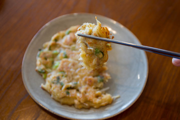 Korean style mung bean pancake, Nokdu-jeon which is called in Korea
