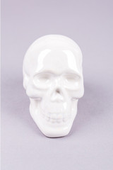 White shiny ceramic skull figures on a blank background © ecummings00
