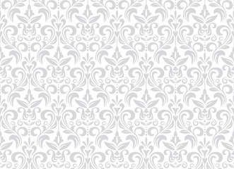 Wallpaper in the style of Baroque. Seamless vector background. White and grey floral ornament. Graphic pattern for fabric, wallpaper, packaging. Ornate Damask flower ornament.