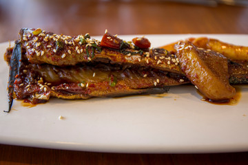 Braised Dried Pollack which is called Hwangtae jjim in Korea