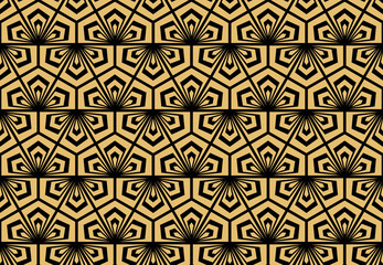 Flower geometric pattern. Seamless vector background. Gold and black ornament