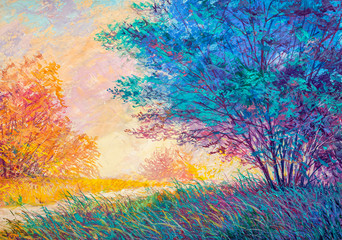 original oil painting of autumn landscape