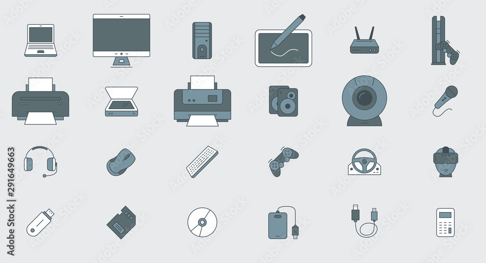 Poster electronic devices icons - vector color symbols of technique and computer for the site or interface