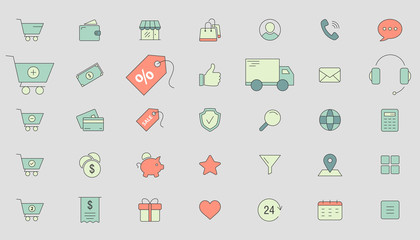 Shopping icons - Vector color symbols of online store and e-commerce for the site or interface