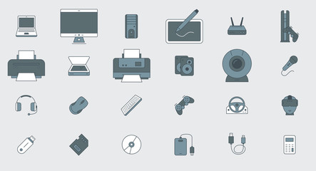 Electronic devices Icons - Vector color symbols of technique and computer for the site or interface