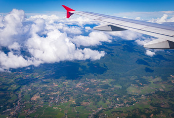 Scenery of ariel view from window of airplane in Thailand.