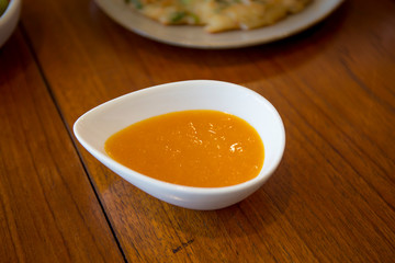 Korean food yellow pumpkin soup