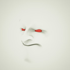 three-dimensional face on a white background. 3d rendering illustration