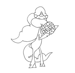 Cute cartoon black and white vector illustration with unicorn eating cookies.