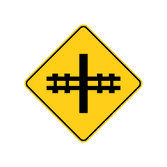 USA traffic road signs.railway crossing ahead.vector illustration
